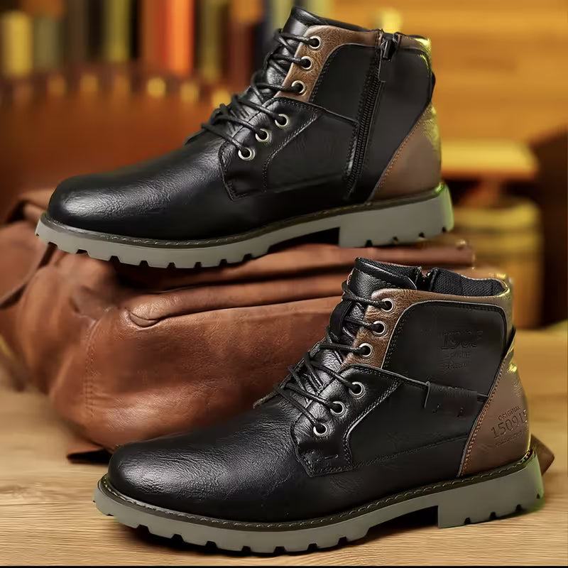 Bota casual de caña media en cuero natural con cremallera lateral y suela antideslizante