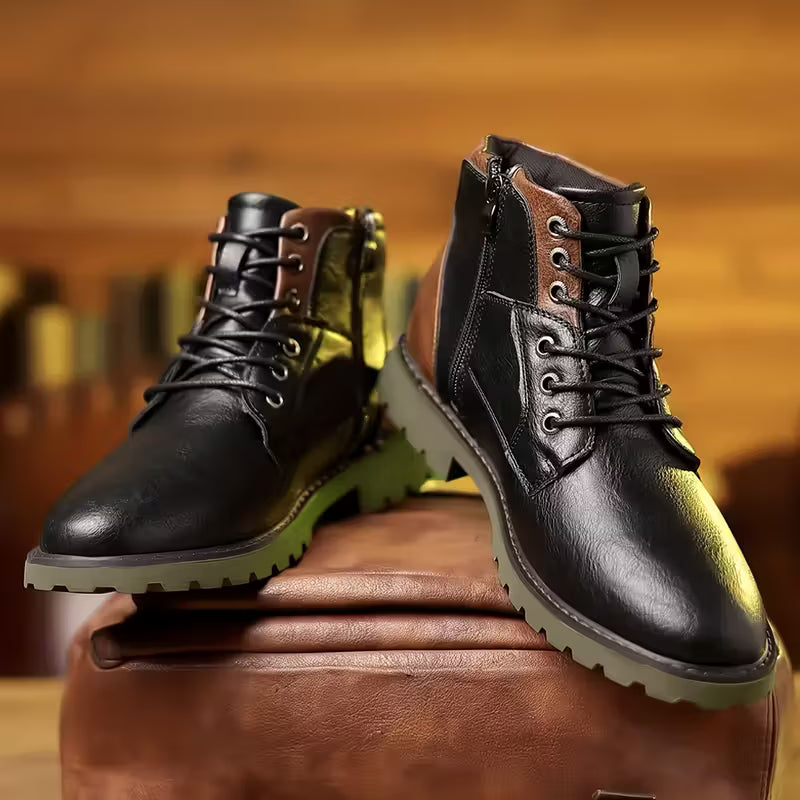 Bota casual de caña media en cuero natural con cremallera lateral y suela antideslizante